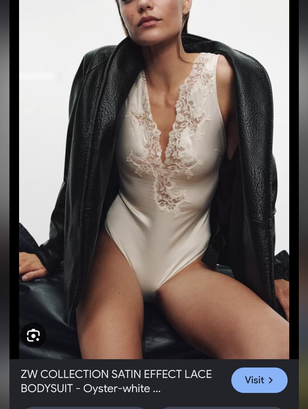 Zara Oyster-White Satin-Effect Lace Bodysuit